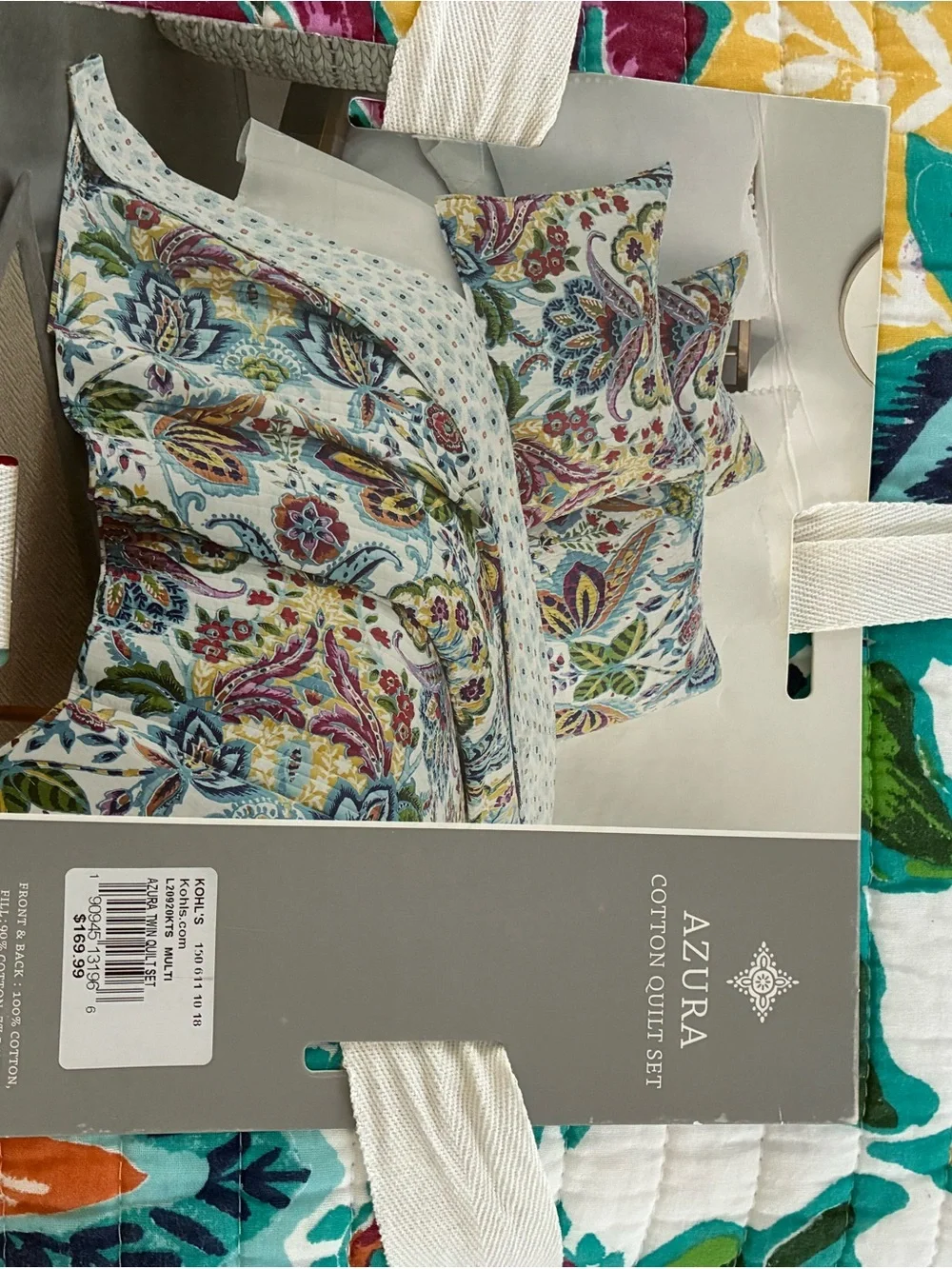 Azura Cotton Twin Quilt Set in Teal, Green, Yellow and Coral Floral
